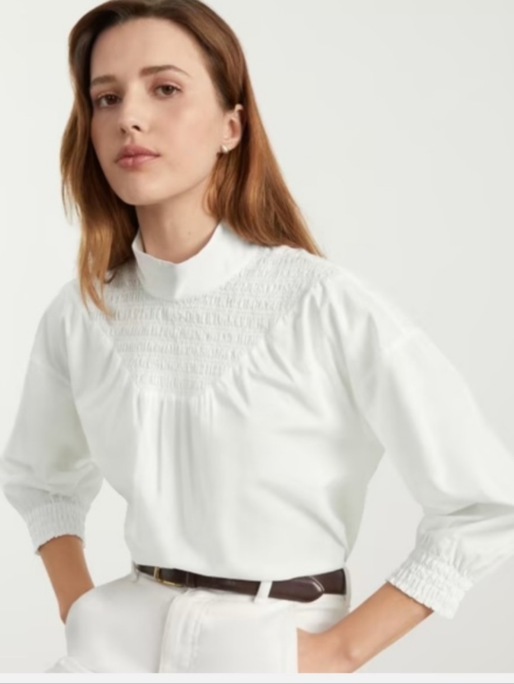White Everlane Funnel High-Neck 100% Cotton Women's Blouse